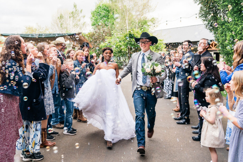 Spring Water Oasis Wedding Bubble Exit