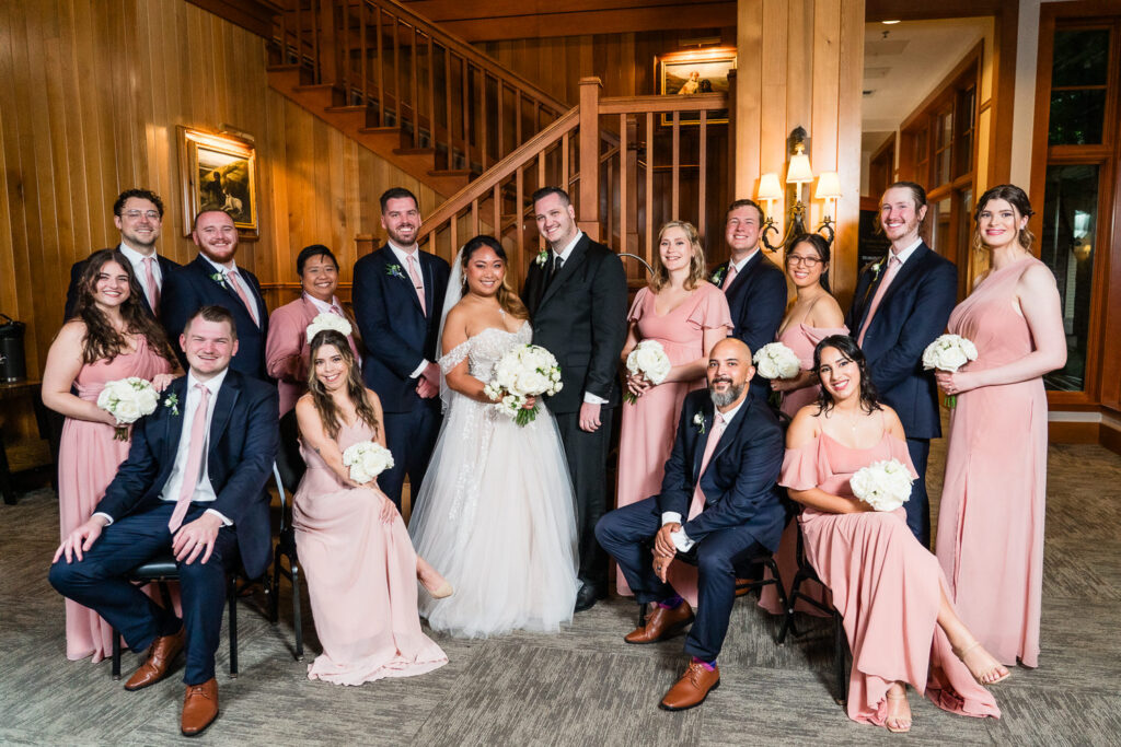 Oregon Golf Club Wedding Party Clubhouse Portrait