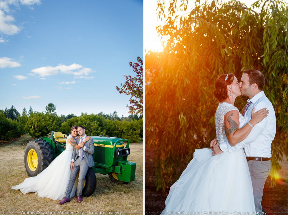 Tractor and Sunset Wedding Photography