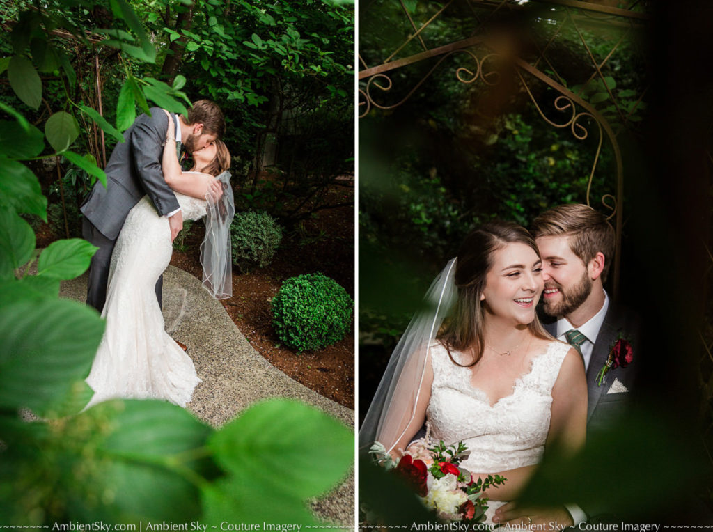 kissing bride and groom Portland Garden Wedding Photography